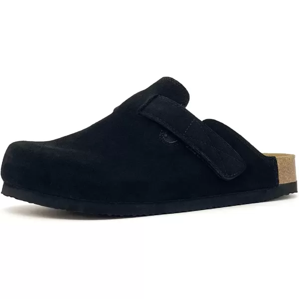 imagerosyclo Clogs for Women and Men Suede Leather Hook and Loop Comfort Cork Footbed Adjustable Womens Mules House Slippers Clog Sandals Potato Shoes with Arch SupportBlack