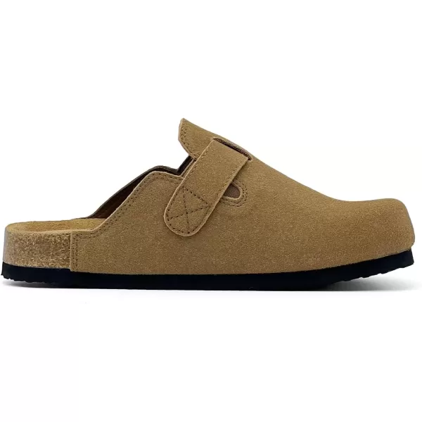 imagerosyclo Clogs for Women and Men Suede Leather Hook and Loop Comfort Cork Footbed Adjustable Womens Mules House Slippers Clog Sandals Potato Shoes with Arch SupportBrown