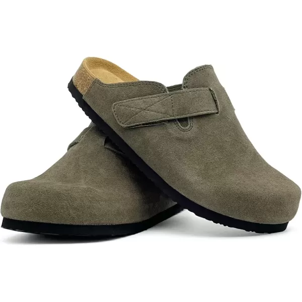 imagerosyclo Clogs for Women and Men Suede Leather Hook and Loop Comfort Cork Footbed Adjustable Womens Mules House Slippers Clog Sandals Potato Shoes with Arch SupportArmy Green