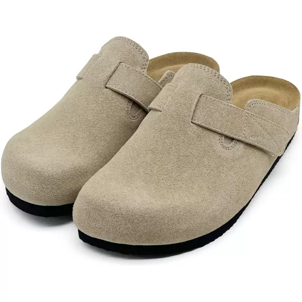 imagerosyclo Clogs for Women and Men Suede Leather Hook and Loop Comfort Cork Footbed Adjustable Womens Mules House Slippers Clog Sandals Potato Shoes with Arch SupportTaupe