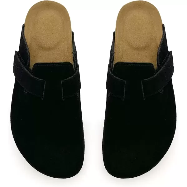 imagerosyclo Clogs for Women and Men Suede Leather Hook and Loop Comfort Cork Footbed Adjustable Womens Mules House Slippers Clog Sandals Potato Shoes with Arch SupportBlack