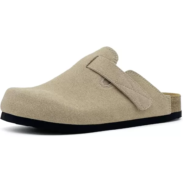 imagerosyclo Clogs for Women and Men Suede Leather Hook and Loop Comfort Cork Footbed Adjustable Womens Mules House Slippers Clog Sandals Potato Shoes with Arch SupportTaupe