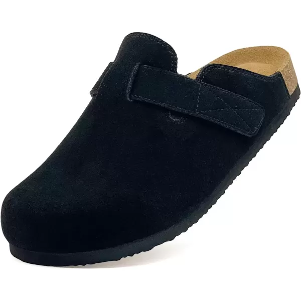 imagerosyclo Clogs for Women and Men Suede Leather Hook and Loop Comfort Cork Footbed Adjustable Womens Mules House Slippers Clog Sandals Potato Shoes with Arch SupportBlack