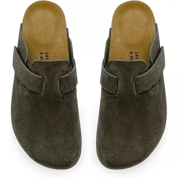 imagerosyclo Clogs for Women and Men Suede Leather Hook and Loop Comfort Cork Footbed Adjustable Womens Mules House Slippers Clog Sandals Potato Shoes with Arch SupportArmy Green