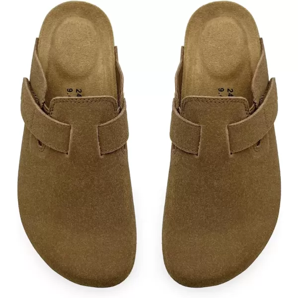 imagerosyclo Clogs for Women and Men Suede Leather Hook and Loop Comfort Cork Footbed Adjustable Womens Mules House Slippers Clog Sandals Potato Shoes with Arch SupportBrown
