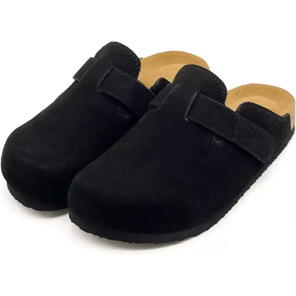 imagerosyclo Clogs for Women and Men Suede Leather Hook and Loop Comfort Cork Footbed Adjustable Womens Mules House Slippers Clog Sandals Potato Shoes with Arch SupportBlack