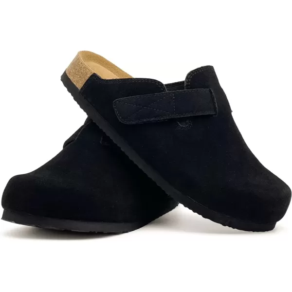 imagerosyclo Clogs for Women and Men Suede Leather Hook and Loop Comfort Cork Footbed Adjustable Womens Mules House Slippers Clog Sandals Potato Shoes with Arch SupportBlack