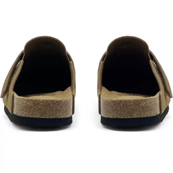 imagerosyclo Clogs for Women and Men Suede Leather Hook and Loop Comfort Cork Footbed Adjustable Womens Mules House Slippers Clog Sandals Potato Shoes with Arch SupportBrown