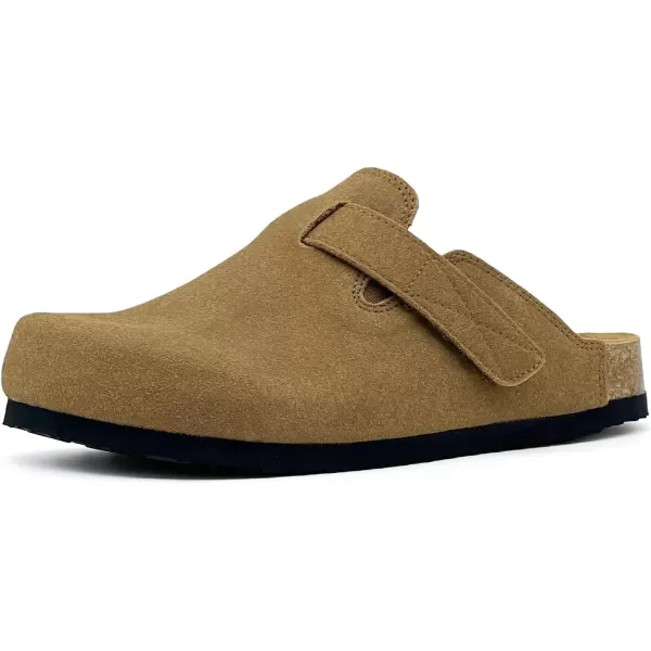imagerosyclo Clogs for Women and Men Suede Leather Hook and Loop Comfort Cork Footbed Adjustable Womens Mules House Slippers Clog Sandals Potato Shoes with Arch SupportBrown
