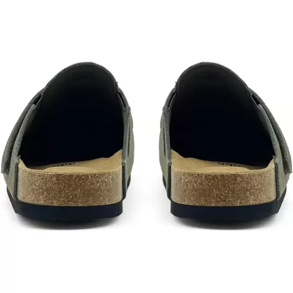 imagerosyclo Clogs for Women and Men Suede Leather Hook and Loop Comfort Cork Footbed Adjustable Womens Mules House Slippers Clog Sandals Potato Shoes with Arch SupportArmy Green