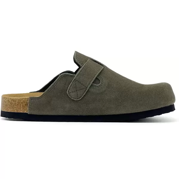 imagerosyclo Clogs for Women and Men Suede Leather Hook and Loop Comfort Cork Footbed Adjustable Womens Mules House Slippers Clog Sandals Potato Shoes with Arch SupportArmy Green