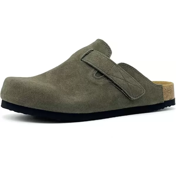 imagerosyclo Clogs for Women and Men Suede Leather Hook and Loop Comfort Cork Footbed Adjustable Womens Mules House Slippers Clog Sandals Potato Shoes with Arch SupportArmy Green