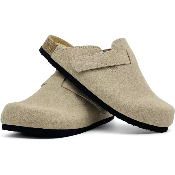 imagerosyclo Clogs for Women and Men Suede Leather Hook and Loop Comfort Cork Footbed Adjustable Womens Mules House Slippers Clog Sandals Potato Shoes with Arch SupportTaupe