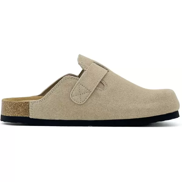 imagerosyclo Clogs for Women and Men Suede Leather Hook and Loop Comfort Cork Footbed Adjustable Womens Mules House Slippers Clog Sandals Potato Shoes with Arch SupportTaupe