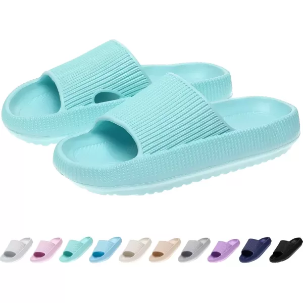 imagerosyclo Cloud Slides for Kids Toddler Pillow Slippers Shower Bathroom NonSlip Open Toe Super Soft Comfy Thick Sole Cozy Boys Girls Home House Cloud Cushion Slide Sandals for Indoor Outdoor ShoesMint Green