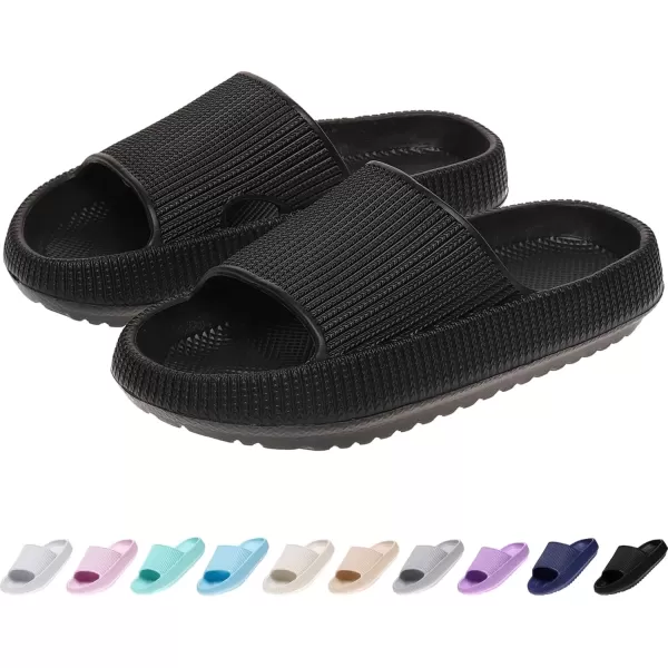 imagerosyclo Cloud Slides for Kids Toddler Pillow Slippers Shower Bathroom NonSlip Open Toe Super Soft Comfy Thick Sole Cozy Boys Girls Home House Cloud Cushion Slide Sandals for Indoor Outdoor ShoesBlack
