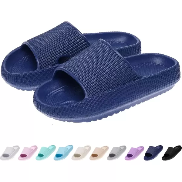 imagerosyclo Cloud Slides for Kids Toddler Pillow Slippers Shower Bathroom NonSlip Open Toe Super Soft Comfy Thick Sole Cozy Boys Girls Home House Cloud Cushion Slide Sandals for Indoor Outdoor ShoesNavy