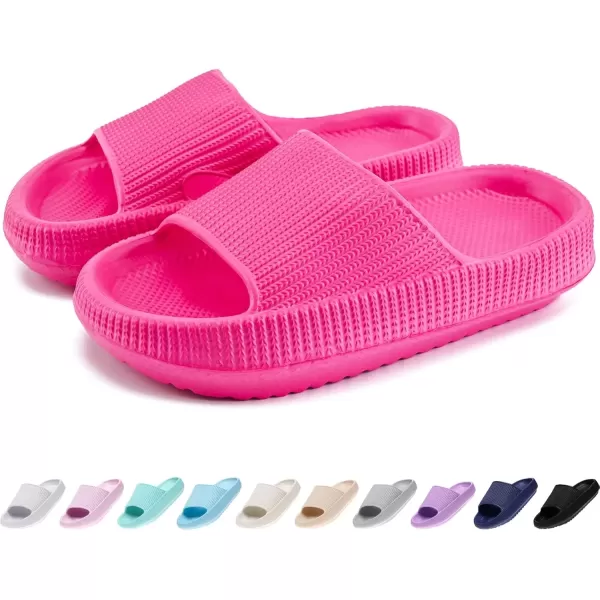 imagerosyclo Cloud Slides for Kids Toddler Pillow Slippers Shower Bathroom NonSlip Open Toe Super Soft Comfy Thick Sole Cozy Boys Girls Home House Cloud Cushion Slide Sandals for Indoor Outdoor ShoesHot Pink