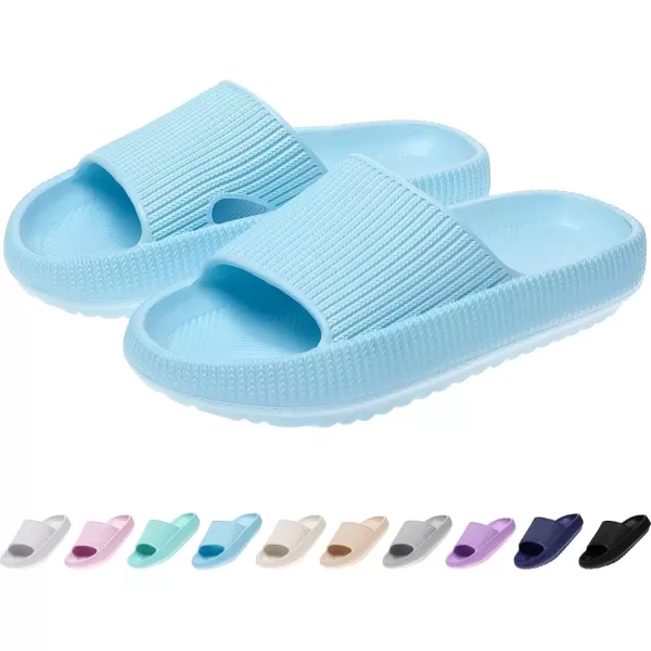 imagerosyclo Cloud Slides for Kids Toddler Pillow Slippers Shower Bathroom NonSlip Open Toe Super Soft Comfy Thick Sole Cozy Boys Girls Home House Cloud Cushion Slide Sandals for Indoor Outdoor ShoesBaby Blue