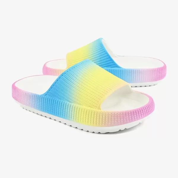 imagerosyclo Cloud Slides for Kids Toddler Pillow Slippers Shower Bathroom NonSlip Open Toe Super Soft Comfy Thick Sole Cozy Boys Girls Home House Cloud Cushion Slide Sandals for Indoor Outdoor ShoesRainbow