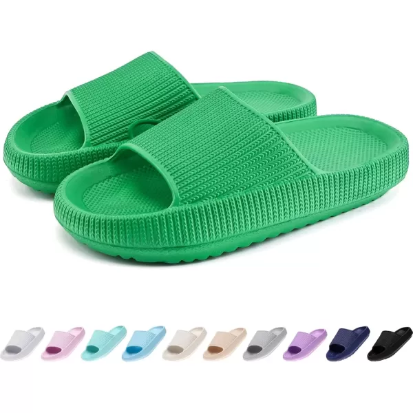 imagerosyclo Cloud Slides for Kids Toddler Pillow Slippers Shower Bathroom NonSlip Open Toe Super Soft Comfy Thick Sole Cozy Boys Girls Home House Cloud Cushion Slide Sandals for Indoor Outdoor ShoesGreen