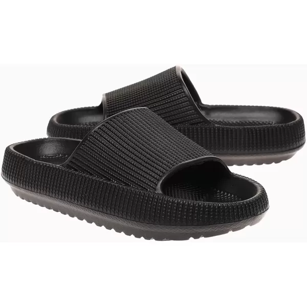 imagerosyclo Cloud Slides for Kids Toddler Pillow Slippers Shower Bathroom NonSlip Open Toe Super Soft Comfy Thick Sole Cozy Boys Girls Home House Cloud Cushion Slide Sandals for Indoor Outdoor ShoesBlack