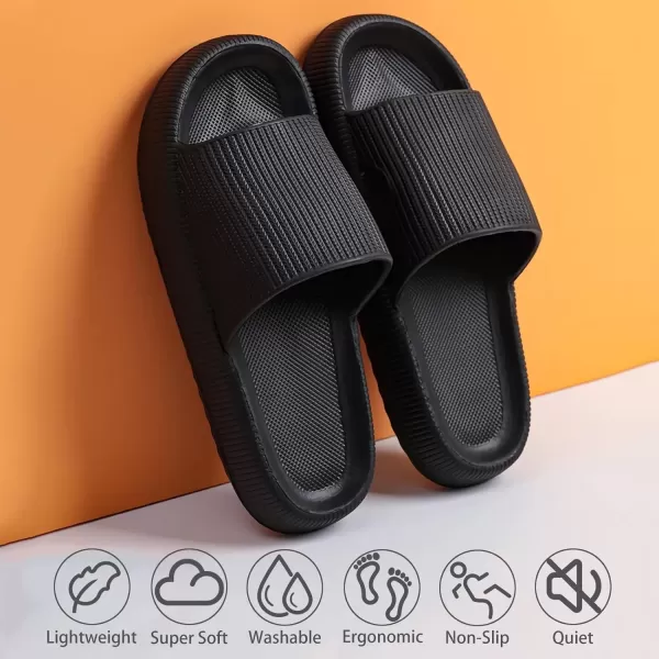 imagerosyclo Cloud Slippers for Women and Men Pillow House Slippers Shower Shoes Indoor Slides Bathroom Sandals Ultimate Comfort Lightweight Thick Sole NonSlip Easy to CleanBlack
