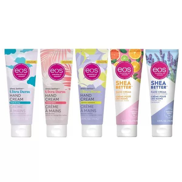 imageBundle of eos Shea Better Hand Cream  Vanilla Cashmere  Fresh ampamp Cozy  Coconut  Lavender  Pink CitrusSampler
