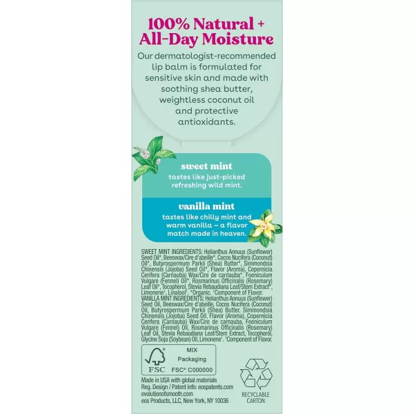 imageeos 100 Natural Lip Balms Coconut Milk Pineapple Passionfruit Watermelon Fros ampamp Raspberry Kiwi Splash AllDay Moisture Lip Care 014 oz 4PackVanilla Mint  Sweet Mint