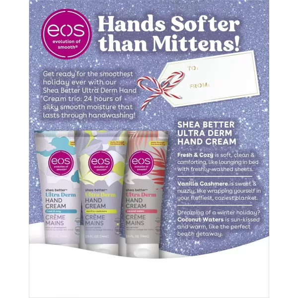 imageeos Bestselling Hand Cream Trio Vanilla Cashmere Coconut Waters Fresh ampamp Cozy Holiday Gift Set Stocking Stuffers 25 fl oz 3Pack
