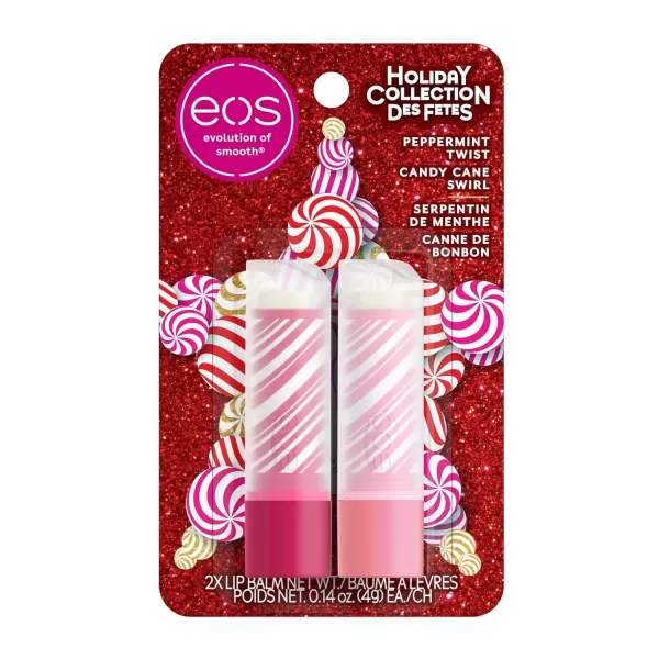 imageeos Holiday Lip Balm Sticks Peppermint Twist ampamp Candy Cane Swirl LimitedEdition Skincare Stocking Stuffers 014 oz 2PackCandy Cane Swirl  Peppermint Twist