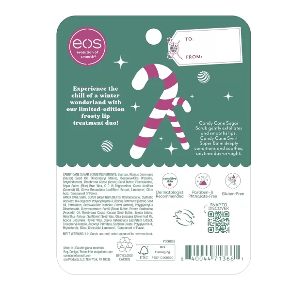 imageeos Holiday Lip Balm Sticks Peppermint Twist ampamp Candy Cane Swirl LimitedEdition Skincare Stocking Stuffers 014 oz 2PackCandy Cane Swirl