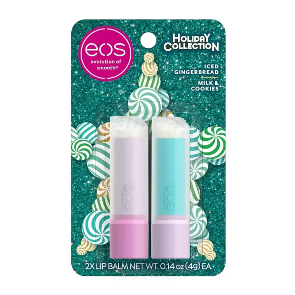 imageeos Holiday Lip Balm Sticks Peppermint Twist ampamp Candy Cane Swirl LimitedEdition Skincare Stocking Stuffers 014 oz 2PackIced Gingerbread  Milk  Cookies
