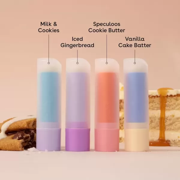 imageeos Holiday Lip Balm Sticks Peppermint Twist ampamp Candy Cane Swirl LimitedEdition Skincare Stocking Stuffers 014 oz 2PackMilk  Cookies  Speculoos Cookie Butter  Iced Gingerbread  Vanilla Cake Batter