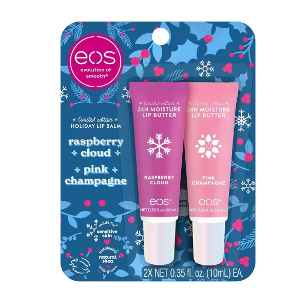 imageeos Holiday Lip Balm Sticks Peppermint Twist ampamp Candy Cane Swirl LimitedEdition Skincare Stocking Stuffers 014 oz 2PackRaspberry Cloud  Pink Champagne