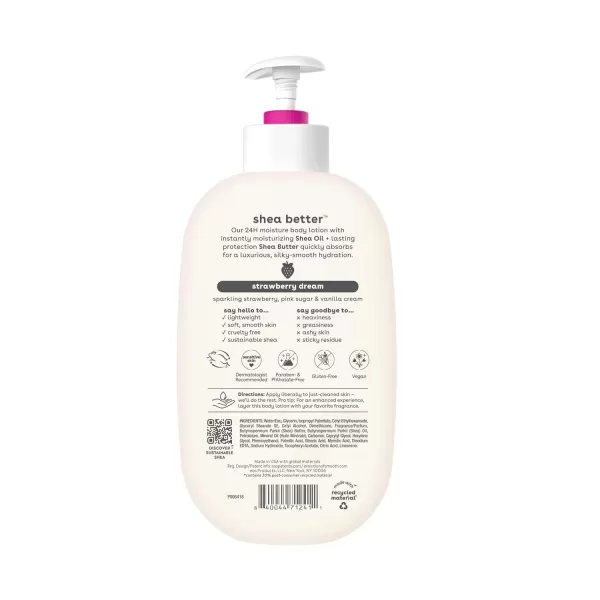 imageeos Shea Better Body Lotion Strawberry Dream 24Hour Moisture Skin Care Lightweight ampamp NonGreasy Made with Natural Shea Vegan 16 fl ozStrawberry Dream