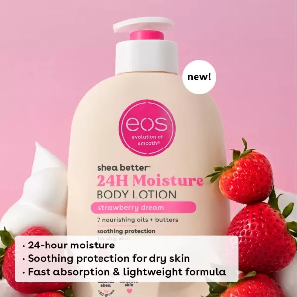 imageeos Shea Better Body Lotion Strawberry Dream 24Hour Moisture Skin Care Lightweight ampamp NonGreasy Made with Natural Shea Vegan 16 fl ozStrawberry Dream