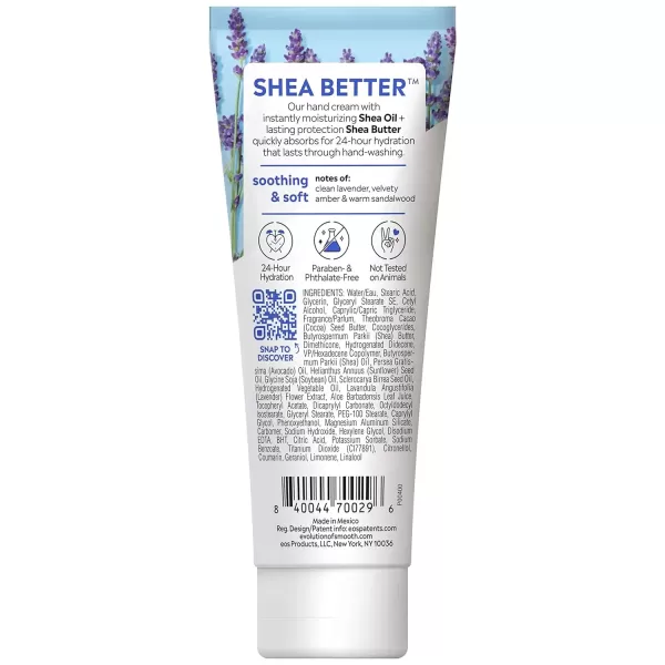 imageeos Shea Better Hand Cream  Coconut Natural Shea Butter Hand Lotion and Skin Care 24 Hour Hydration with Shea Butter ampamp Oil 25 oz Packaging May VaryLavender