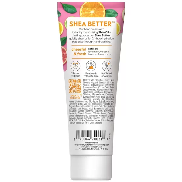 imageeos Shea Better Hand Cream  Coconut Natural Shea Butter Hand Lotion and Skin Care 24 Hour Hydration with Shea Butter ampamp Oil 25 oz Packaging May VaryPink Citrus
