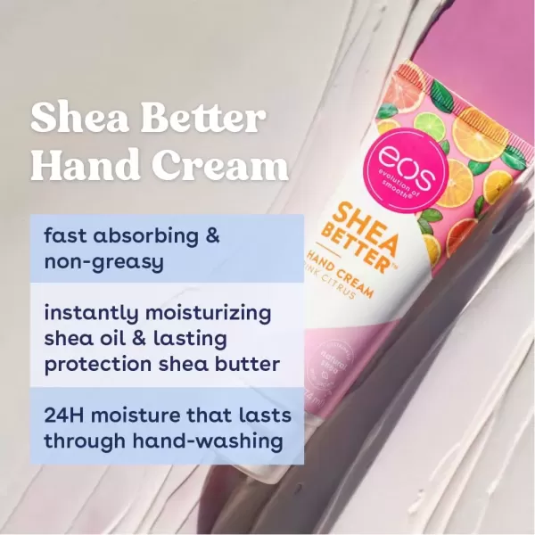 imageeos Shea Better Hand Cream  Coconut Natural Shea Butter Hand Lotion and Skin Care 24 Hour Hydration with Shea Butter ampamp Oil 25 oz Packaging May VaryPink Citrus