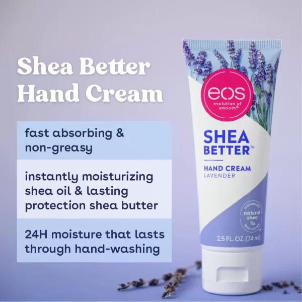 imageeos Shea Better Hand Cream  Coconut Natural Shea Butter Hand Lotion and Skin Care 24 Hour Hydration with Shea Butter ampamp Oil 25 oz Packaging May VaryLavender