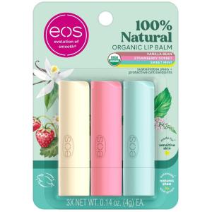 imageeos 100 Natural ampamp Organic Lip Balm Sticks Strawberry Sorbet Vanilla Bean Sweet Mint ampamp Pomegranate Raspberry Lip Care Products 014 oz 4Pack3 Pack Organic