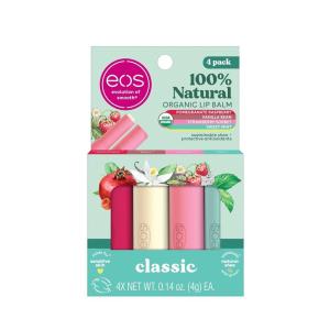 imageeos 100 Natural ampamp Organic Lip Balm Sticks Strawberry Sorbet Vanilla Bean Sweet Mint ampamp Pomegranate Raspberry Lip Care Products 014 oz 4Pack4 Pack Organic