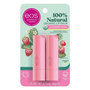 imageeos 100 Natural ampamp Organic Lip Balm Sticks Strawberry Sorbet Vanilla Bean Sweet Mint ampamp Pomegranate Raspberry Lip Care Products 014 oz 4PackStrawberry Sorbet