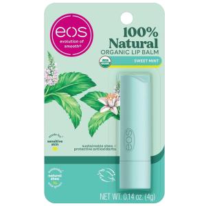 imageeos 100 Natural ampamp Organic Lip Balm Sticks Strawberry Sorbet Vanilla Bean Sweet Mint ampamp Pomegranate Raspberry Lip Care Products 014 oz 4PackSweet Mint