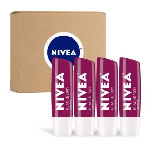 imageNIVEA Lip Balm Blackberry Flavored Tinted Lip Balm Stick with Shea Butter and Jojoba Oil 017 Oz Pack of 4Blackberry