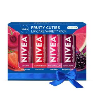 imageNIVEA Lip Balm Blackberry Flavored Tinted Lip Balm Stick with Shea Butter and Jojoba Oil 017 Oz Pack of 4Cherry  Strawberry  Watermelon  Blackberry