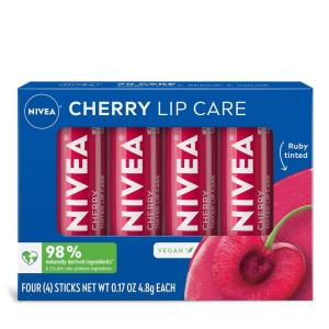 imageNIVEA Lip Balm Blackberry Flavored Tinted Lip Balm Stick with Shea Butter and Jojoba Oil 017 Oz Pack of 4Cherry