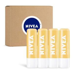 imageNIVEA Lip Balm Blackberry Flavored Tinted Lip Balm Stick with Shea Butter and Jojoba Oil 017 Oz Pack of 4Milk  Honey