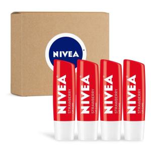 imageNIVEA Lip Balm Blackberry Flavored Tinted Lip Balm Stick with Shea Butter and Jojoba Oil 017 Oz Pack of 4Red